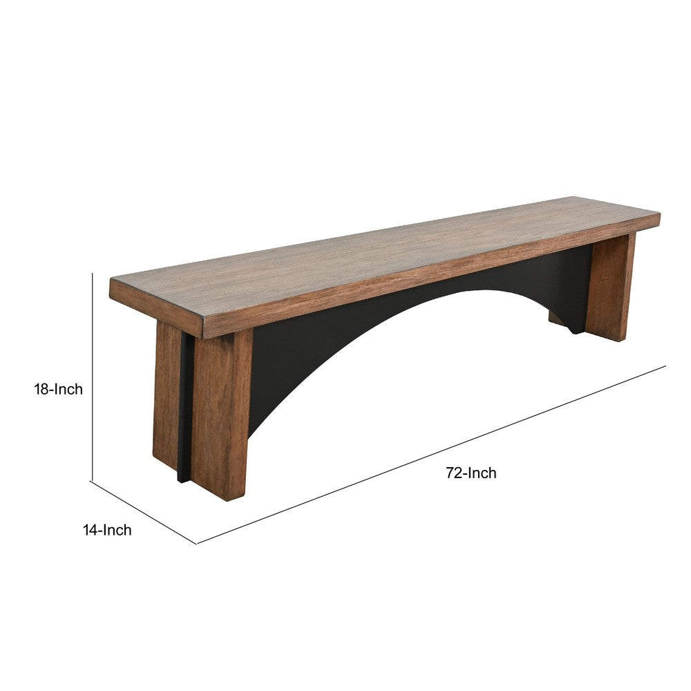 Benjara Dining Bench, 72 Inch Desert Brown Mahogany Wood, Black Arched Base