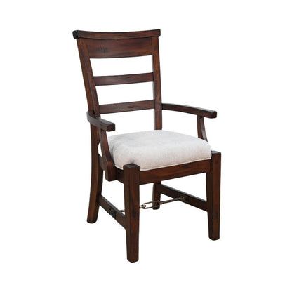 Benjara Reggie Armchair Set of 2, Mocha Brown Mahogany Wood, White Padded Seat