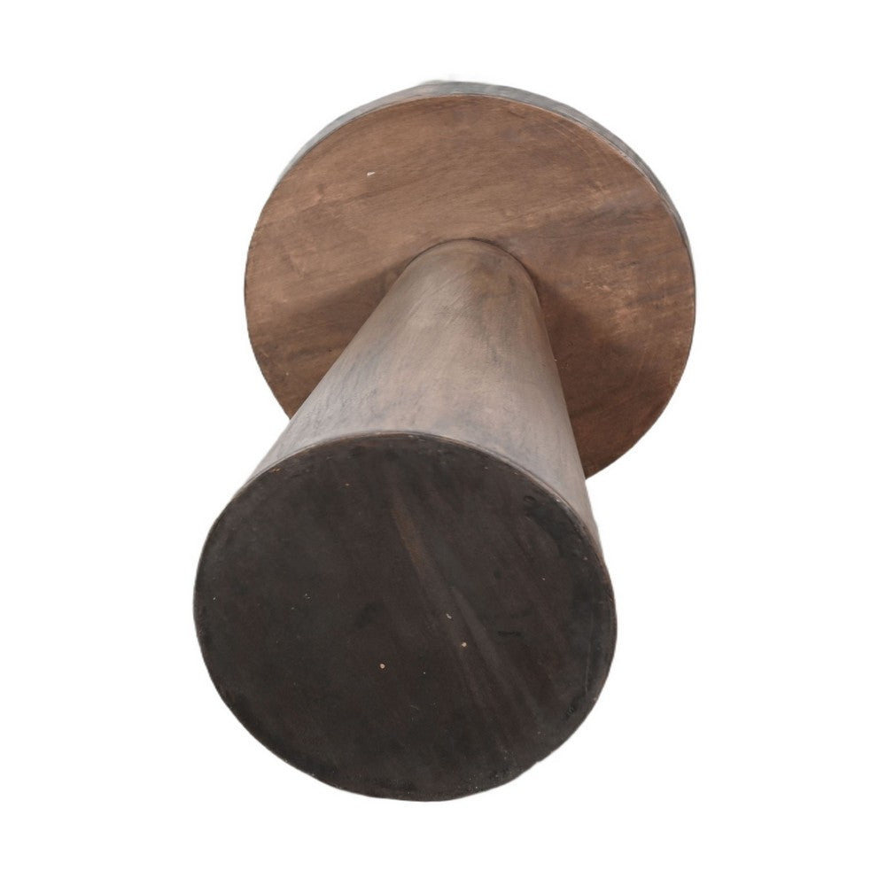 Benjara Myro Accent Table, 13 Inch Round Top with Cone Base, Buckskin Brown Mahogany Wood