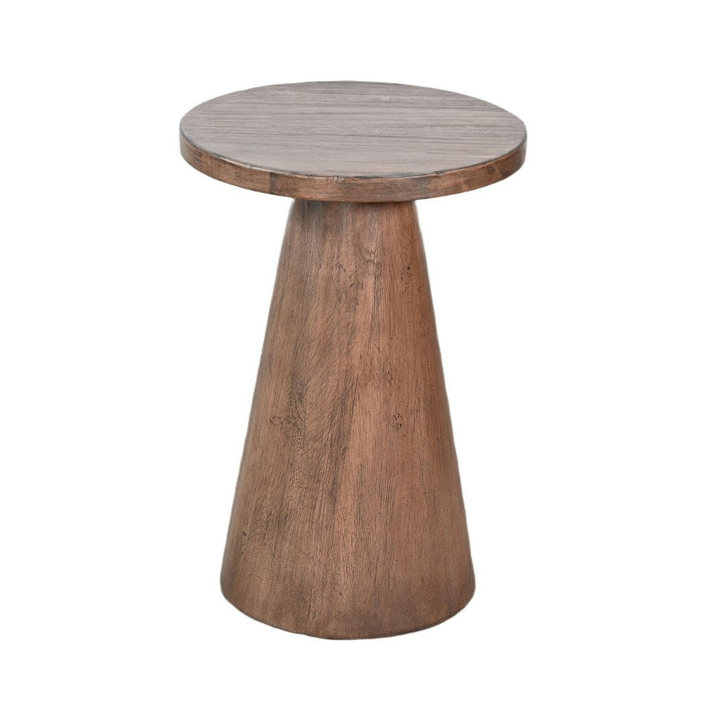 Benjara Myro Accent Table, 13 Inch Round Top with Cone Base, Buckskin Brown Mahogany Wood