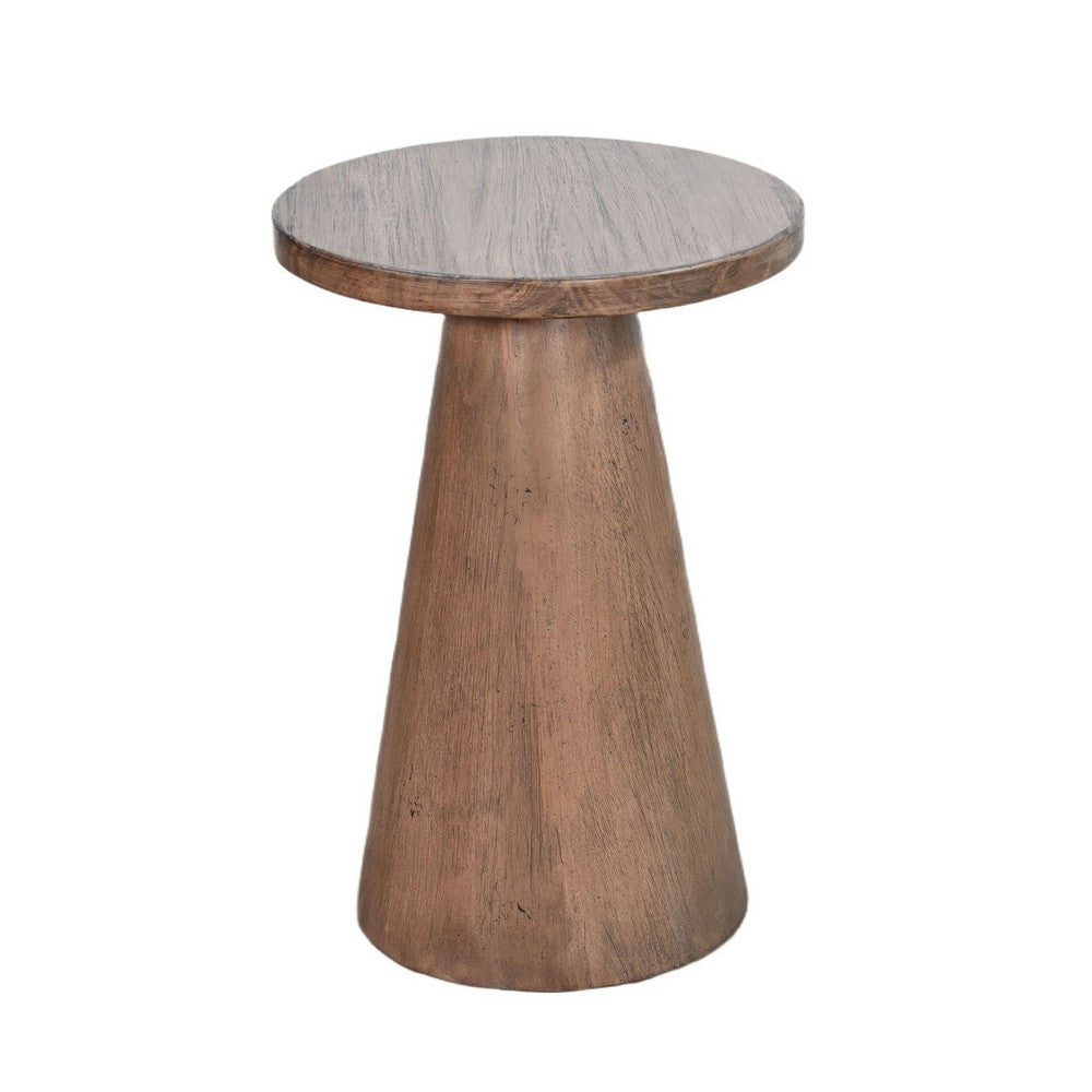 Benjara Myro Accent Table, 13 Inch Round Top with Cone Base, Buckskin Brown Mahogany Wood