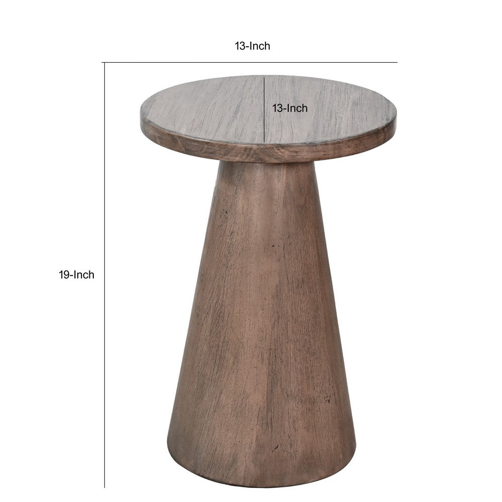 Benjara Myro Accent Table, 13 Inch Round Top with Cone Base, Buckskin Brown Mahogany Wood