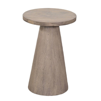Benjara Myro Accent Table, 13 Inch Round Top with Cone Base, Hazelnut Brown Mahogany Wood