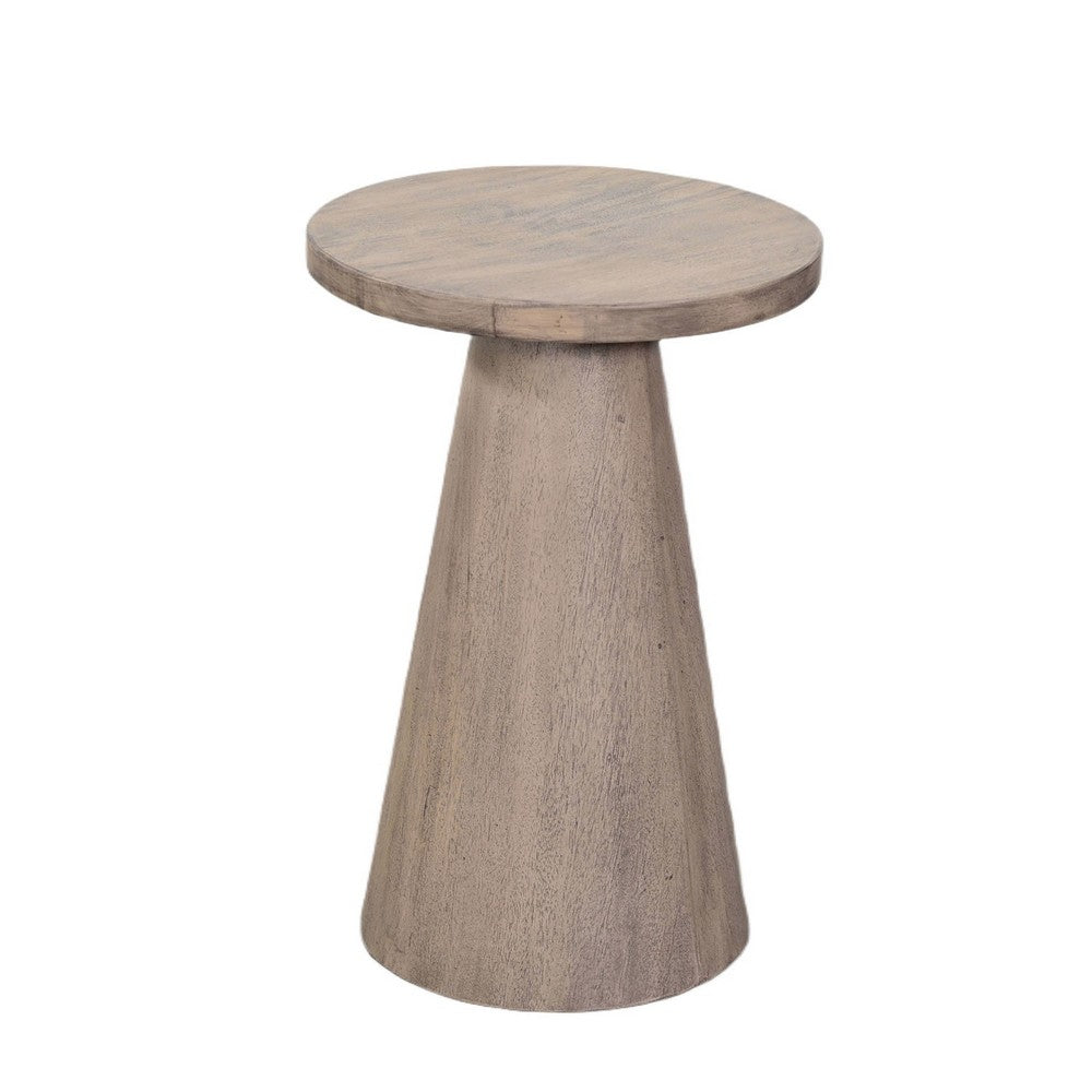 Benjara Myro Accent Table, 13 Inch Round Top with Cone Base, Hazelnut Brown Mahogany Wood