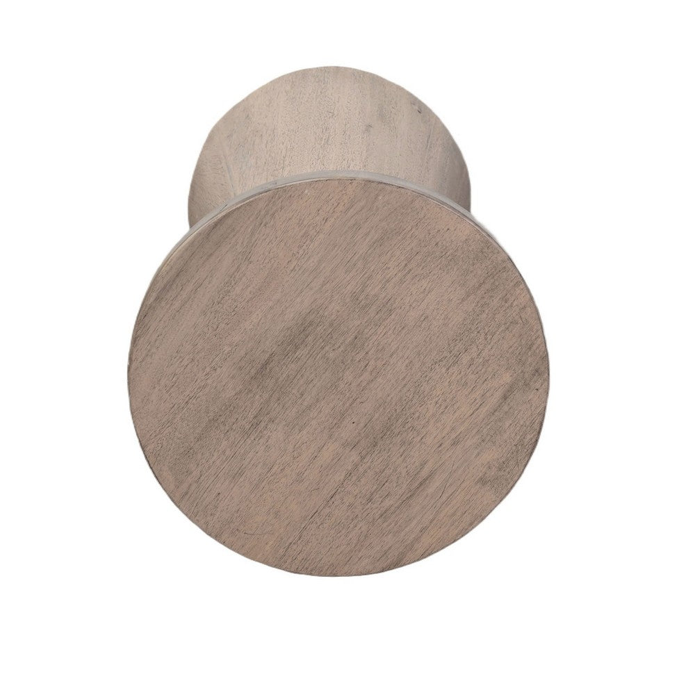Benjara Myro Accent Table, 13 Inch Round Top with Cone Base, Hazelnut Brown Mahogany Wood