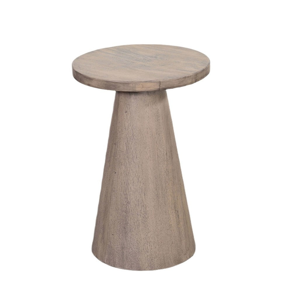 Benjara Myro Accent Table, 13 Inch Round Top with Cone Base, Hazelnut Brown Mahogany Wood