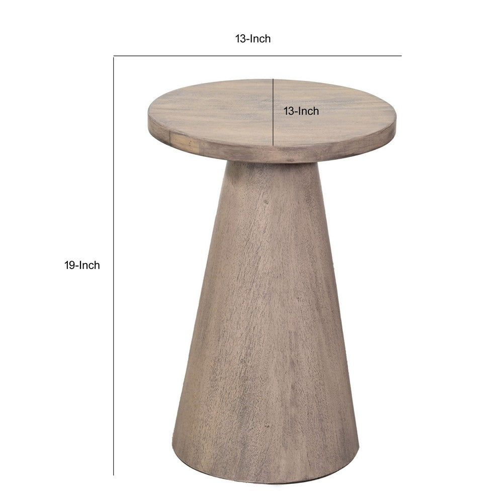 Benjara Myro Accent Table, 13 Inch Round Top with Cone Base, Hazelnut Brown Mahogany Wood