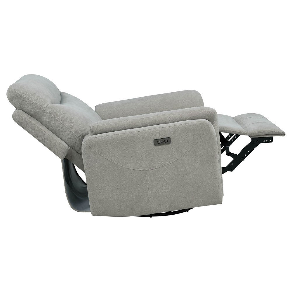 Benjara Asley Swivel Power Glider Recliner Chair with USB Ports, Ivory Fabric