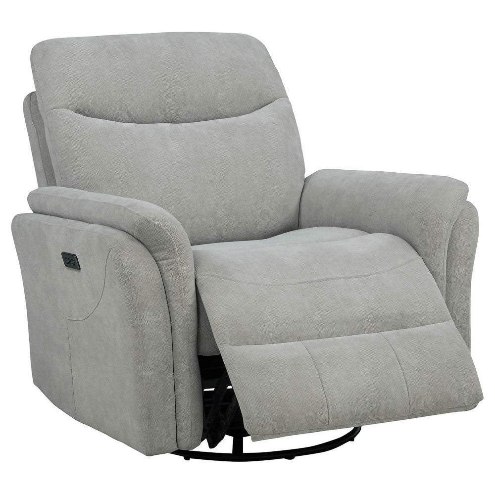 Benjara Asley Swivel Power Glider Recliner Chair with USB Ports, Ivory Fabric