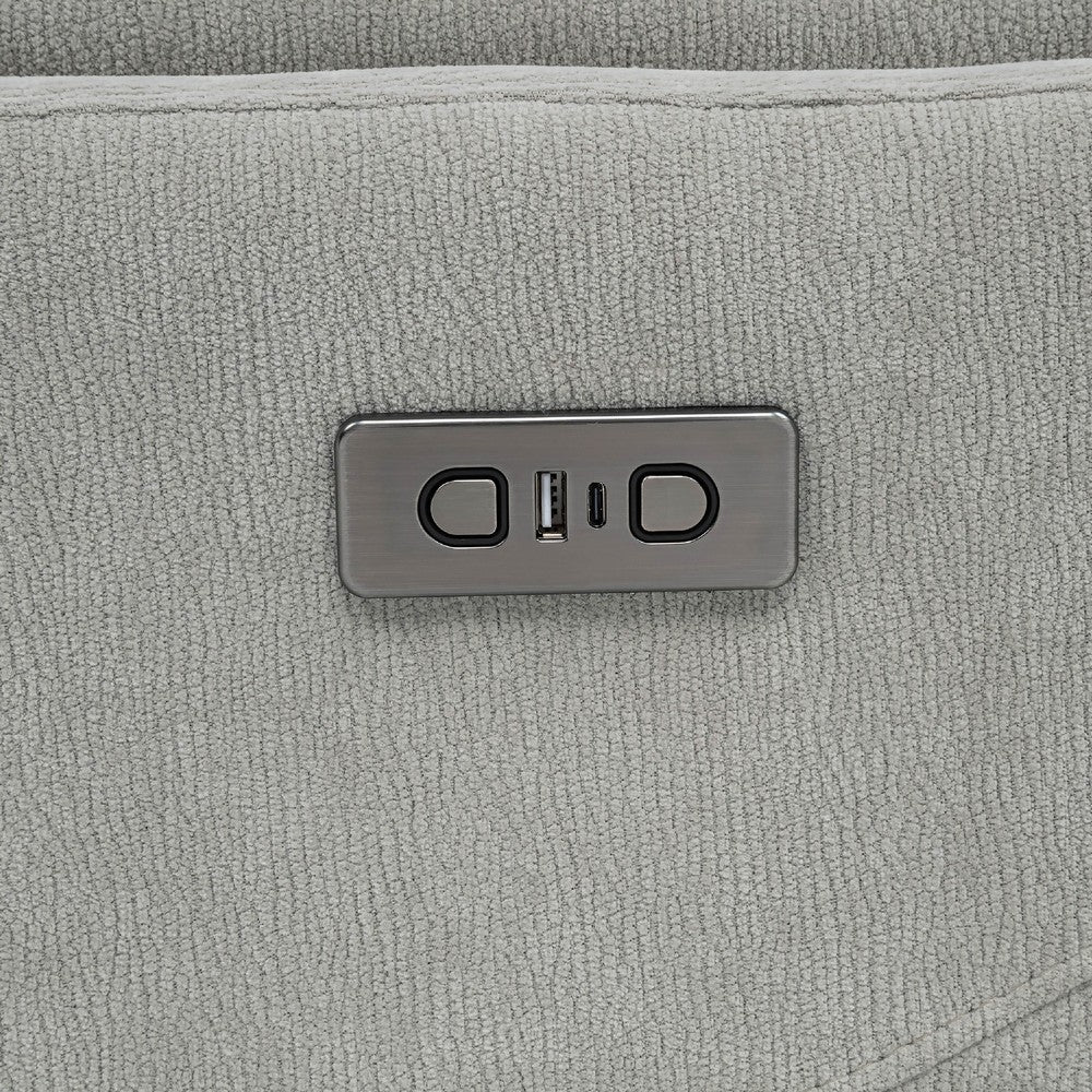 Benjara Asley Swivel Power Glider Recliner Chair with USB Ports, Ivory Fabric