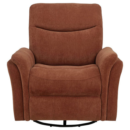 Benjara Asley Swivel Power Glider Recliner Chair with USB Ports, Brown Fabric