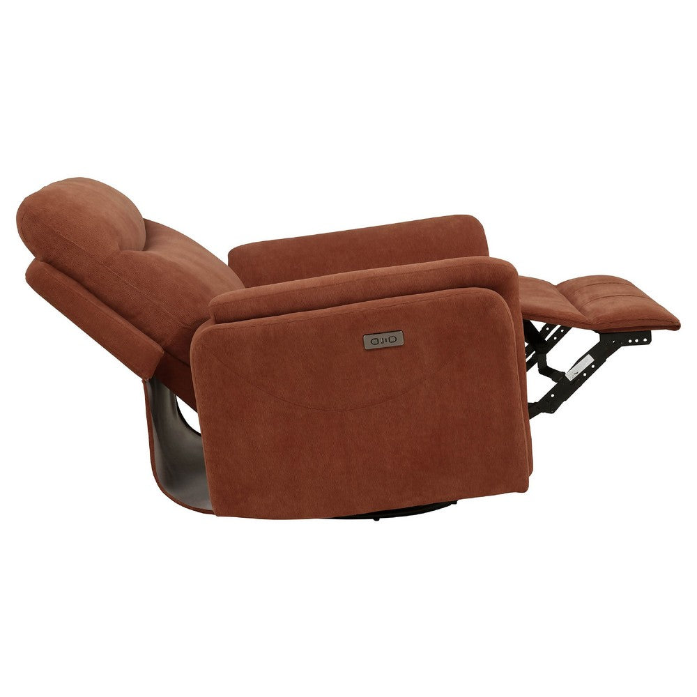 Benjara Asley Swivel Power Glider Recliner Chair with USB Ports, Brown Fabric