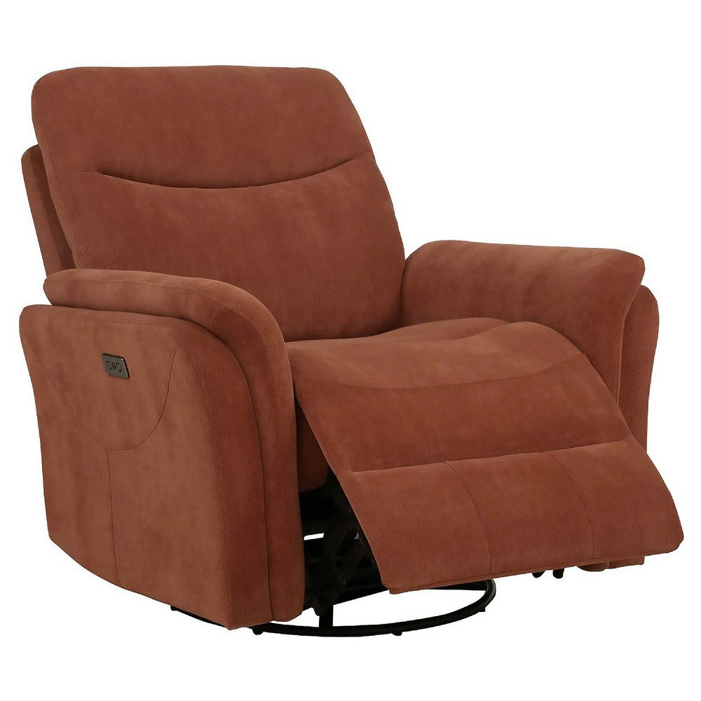 Benjara Asley Swivel Power Glider Recliner Chair with USB Ports, Brown Fabric