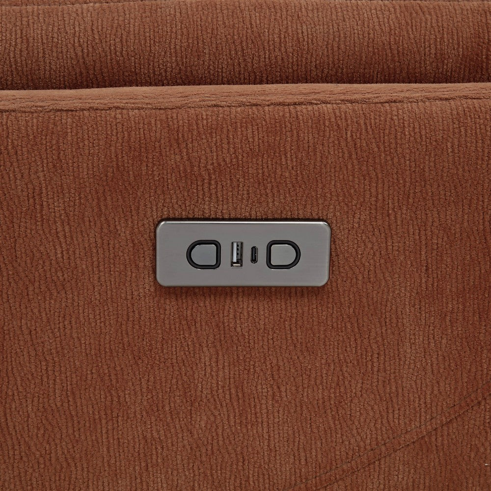 Benjara Asley Swivel Power Glider Recliner Chair with USB Ports, Brown Fabric