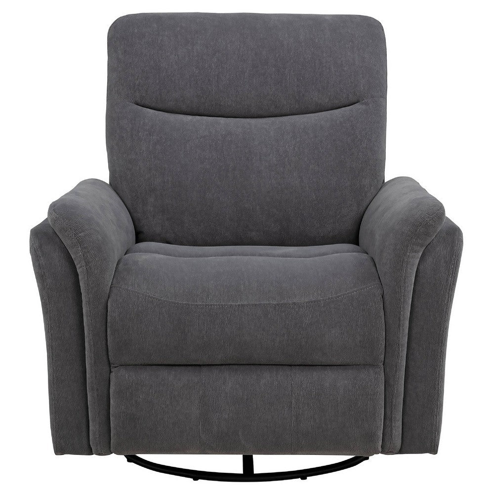 Benjara Asley Power Glider Recliner Chair, Swivel Base, USB Ports, Gray Fabric