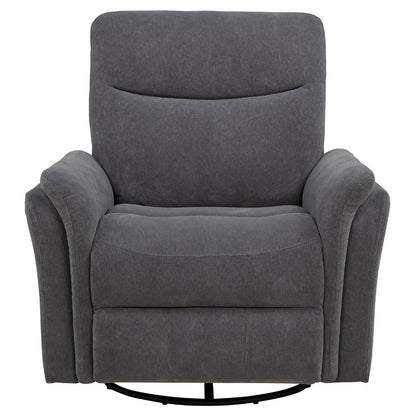 Benjara Asley Power Glider Recliner Chair, Swivel Base, USB Ports, Gray Fabric