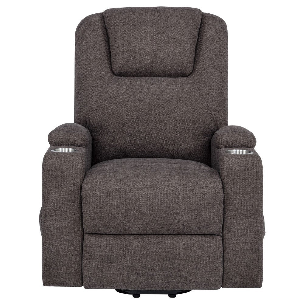 Benjara Louis Power Lift Massage Recliner Chair with Cup Holders, Brown Chenille