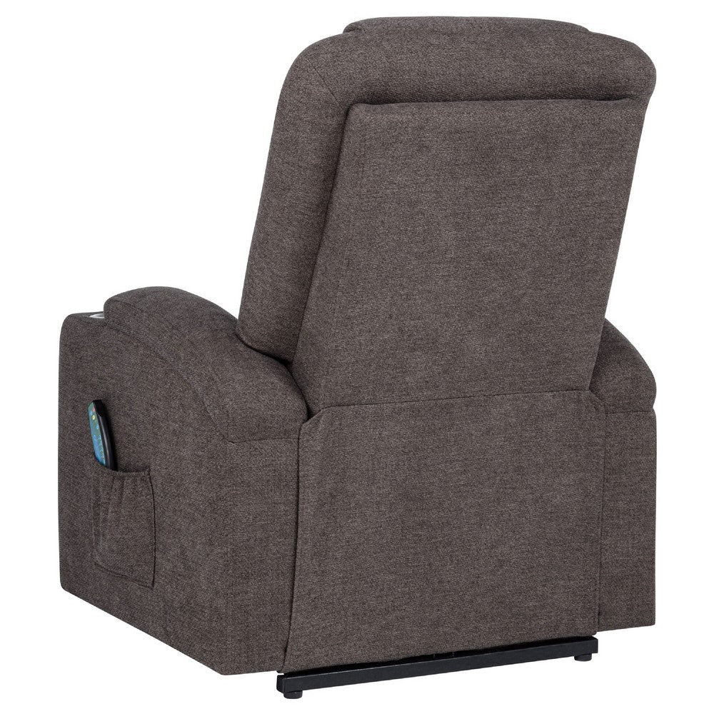 Benjara Louis Power Lift Massage Recliner Chair with Cup Holders, Brown Chenille
