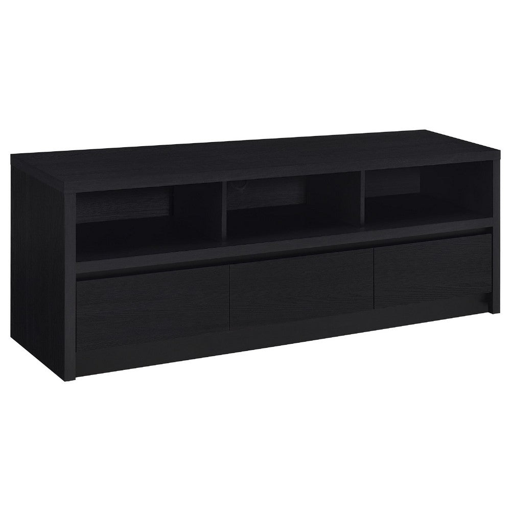 Benjara Rutvy TV Stand Media Console with 3 Drawers, Open Shelves, Black Wood