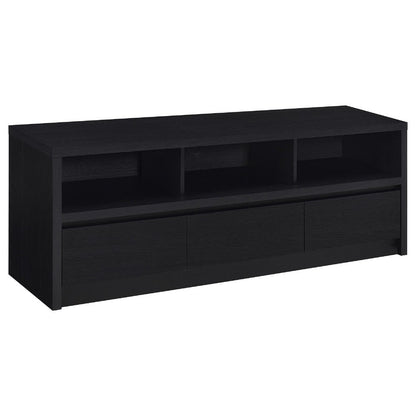 Benjara Rutvy TV Stand Media Console with 3 Drawers, Open Shelves, Black Wood