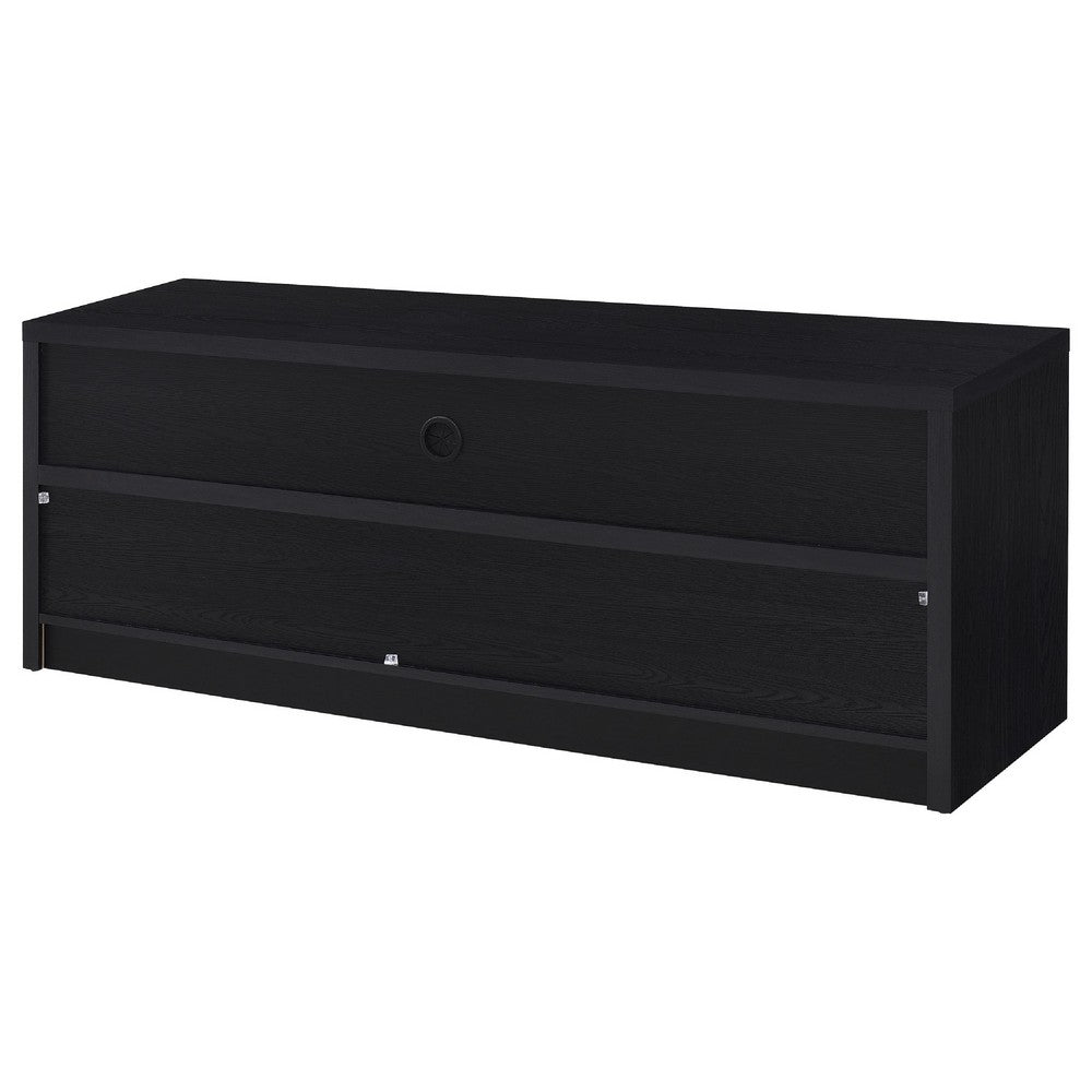 Benjara Rutvy TV Stand Media Console with 3 Drawers, Open Shelves, Black Wood