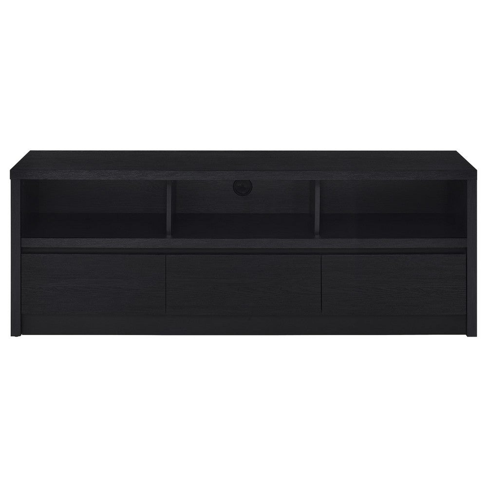 Benjara Rutvy TV Stand Media Console with 3 Drawers, Open Shelves, Black Wood