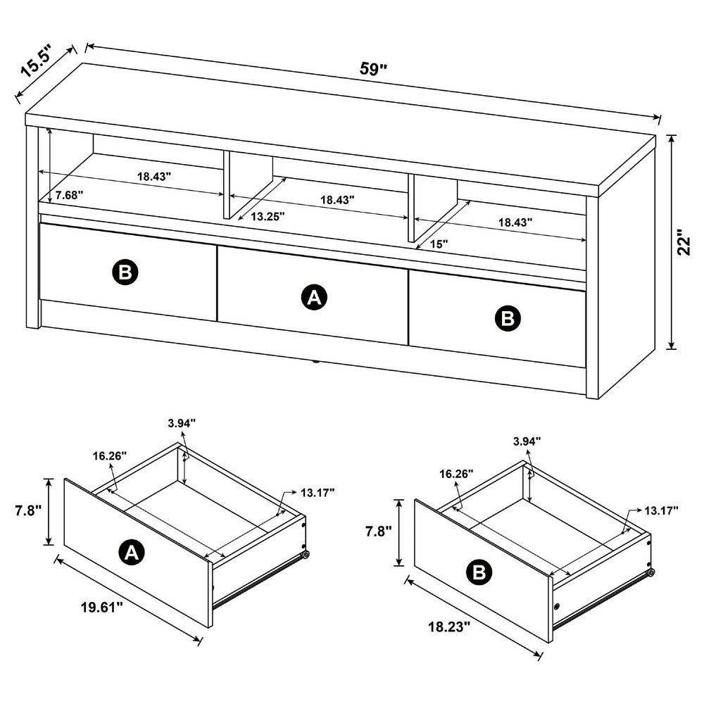 Benjara Rutvy TV Stand Media Console with 3 Drawers, Open Shelves, Black Wood