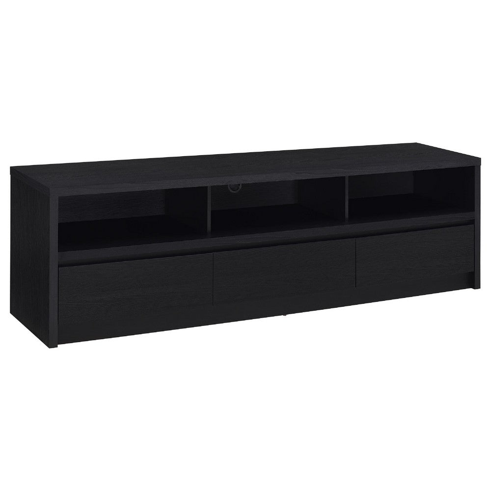Benjara Rutvy TV Stand Media Console with Open Shelves, Black Wood 78 Inch