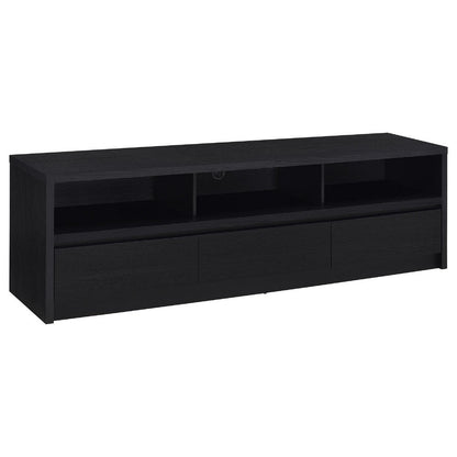 Benjara Rutvy TV Stand Media Console with Open Shelves, Black Wood 78 Inch