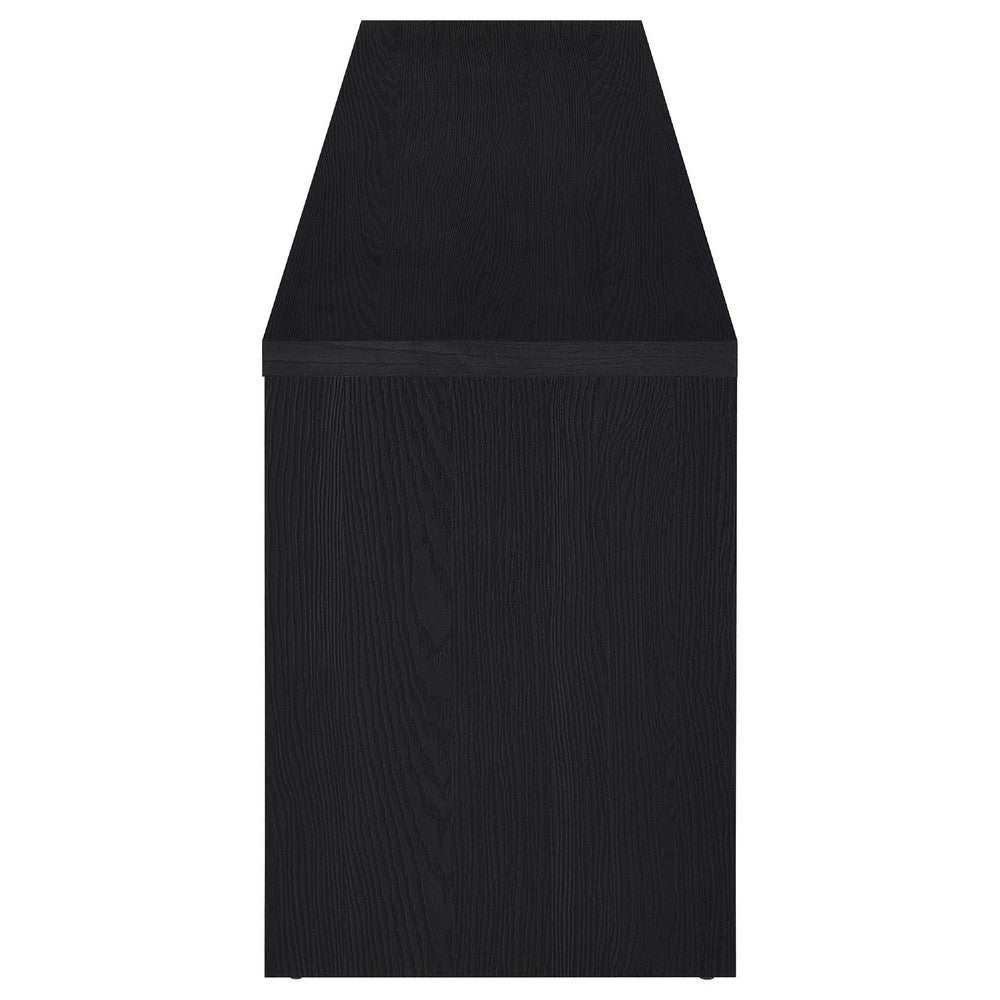 Benjara Rutvy TV Stand Media Console with Open Shelves, Black Wood 78 Inch