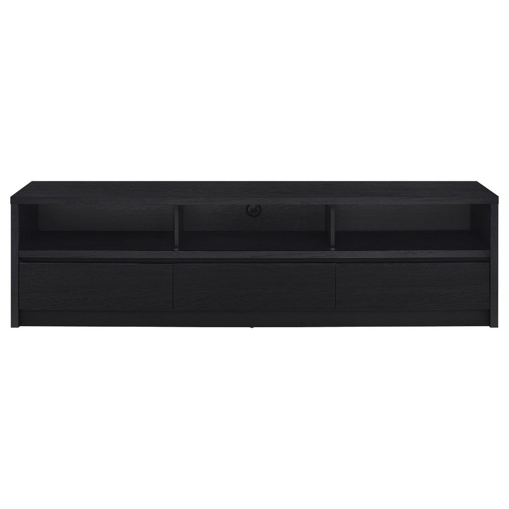 Benjara Rutvy TV Stand Media Console with Open Shelves, Black Wood 78 Inch
