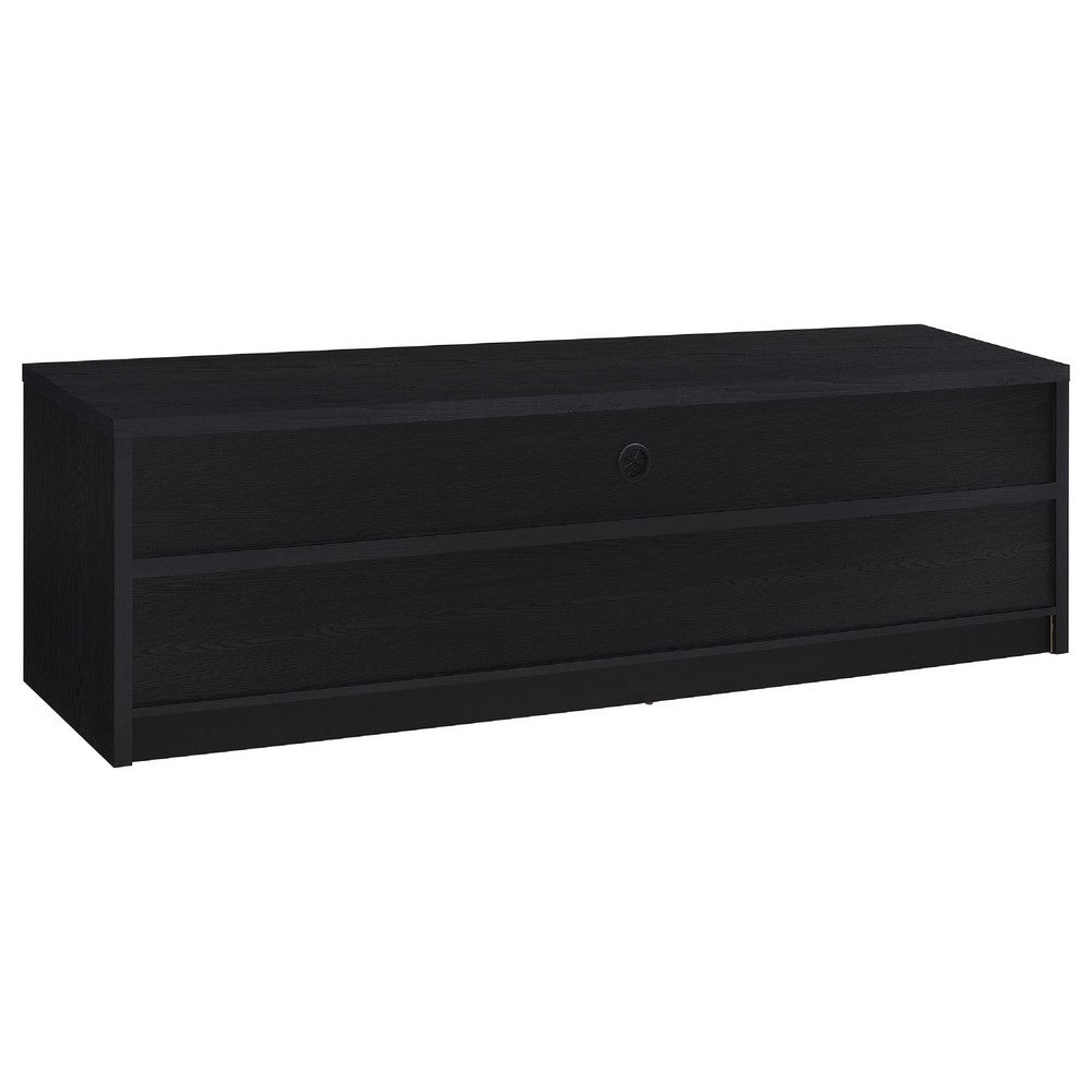 Benjara Rutvy TV Stand Media Console with Open Shelves, Black Wood 78 Inch