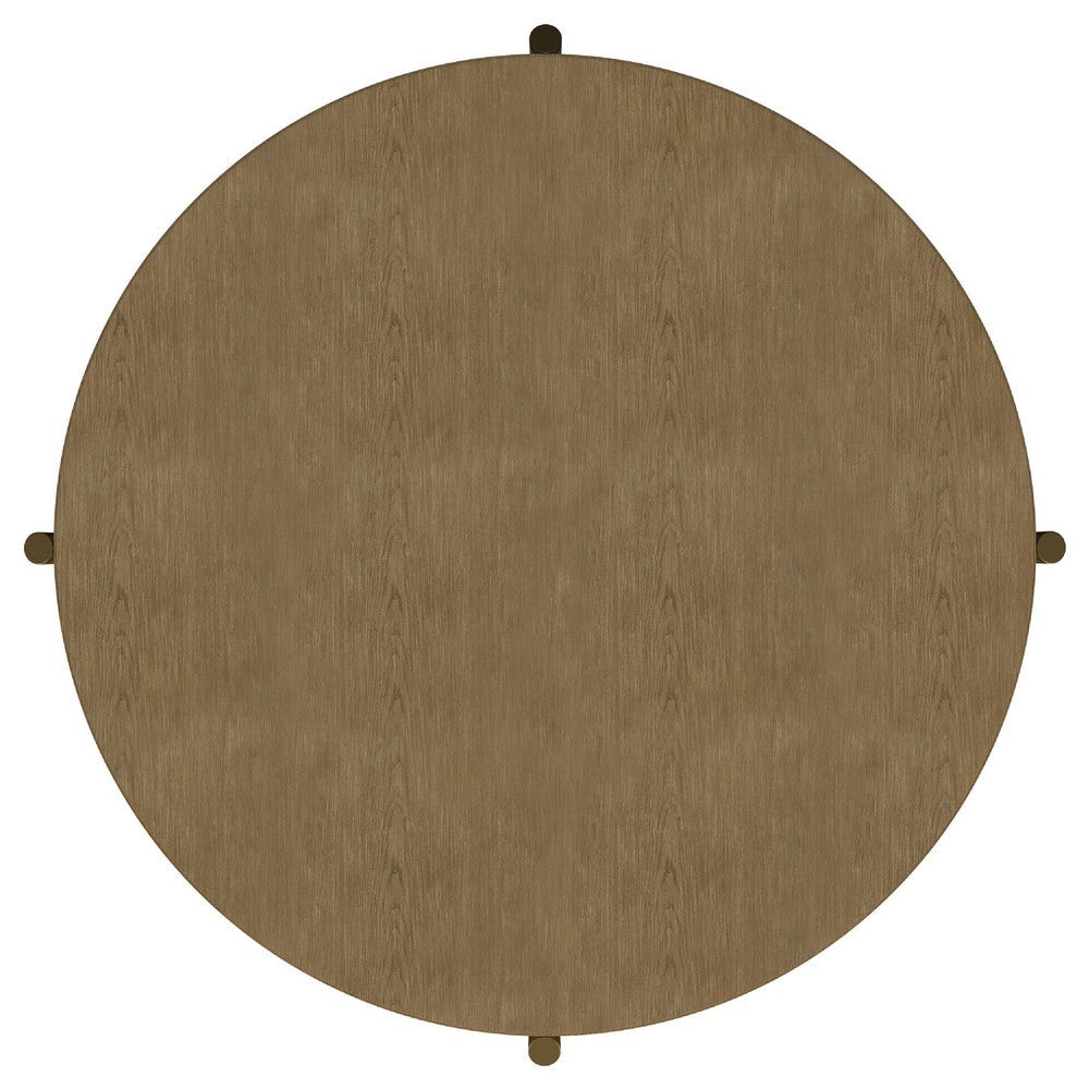 Benjara Fij Coffee Table with Rattan Shelf, Brass Metal, Brown Wood 41 Inch
