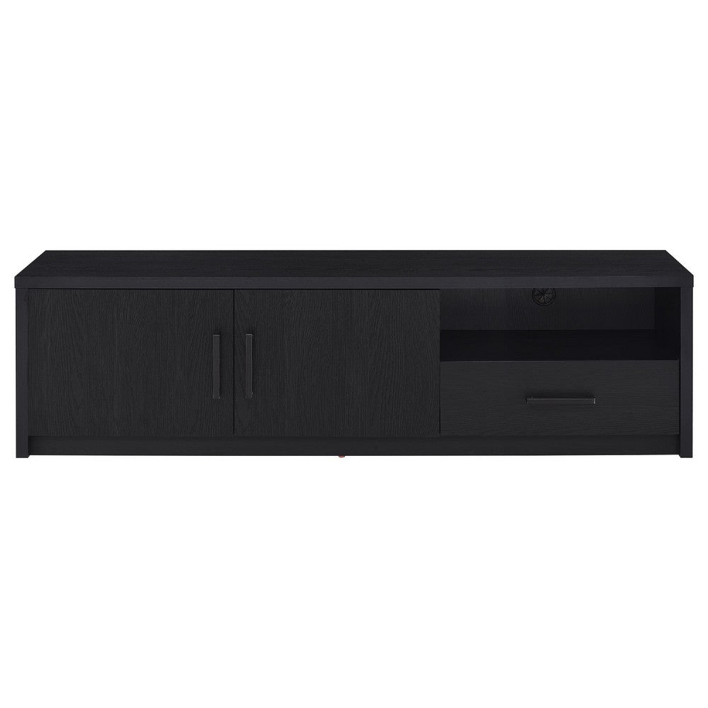 Benjara Marge TV Stand Media Console, 2 Doors And Drawer, Black Wood 70 Inch