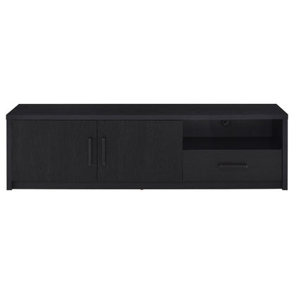 Benjara Marge TV Stand Media Console, 2 Doors And Drawer, Black Wood 70 Inch
