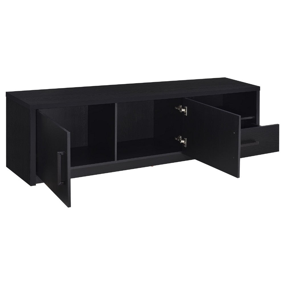 Benjara Marge TV Stand Media Console, 2 Doors And Drawer, Black Wood 70 Inch