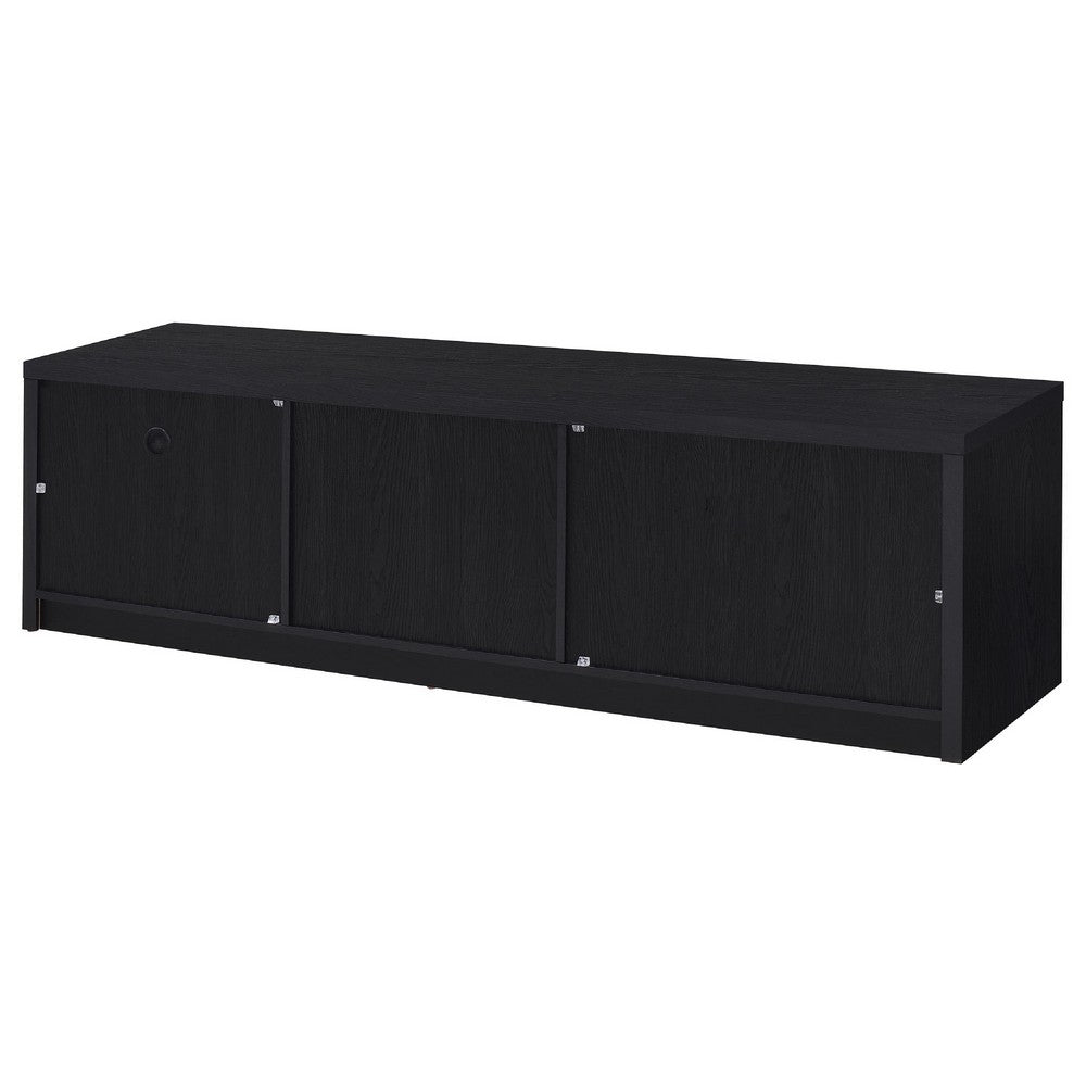 Benjara Marge TV Stand Media Console, 2 Doors And Drawer, Black Wood 70 Inch