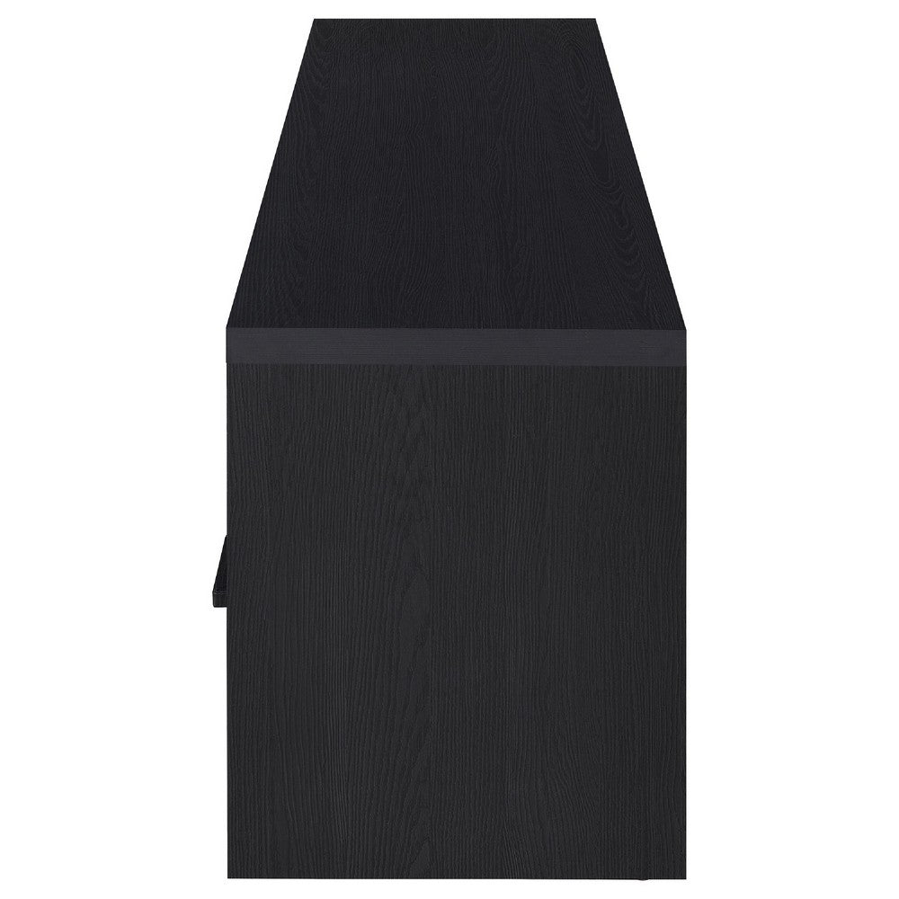 Benjara Marge TV Stand Media Console, 2 Doors And Drawer, Black Wood 70 Inch