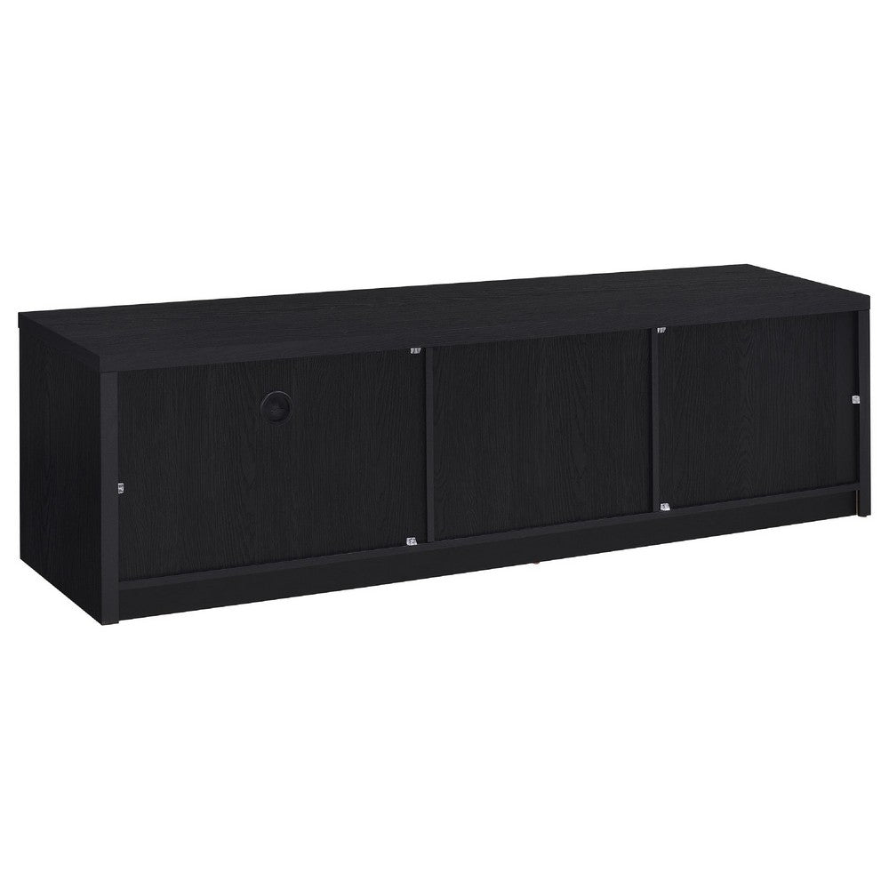 Benjara Marge TV Stand Media Console, 2 Doors And Drawer, Black Wood 70 Inch