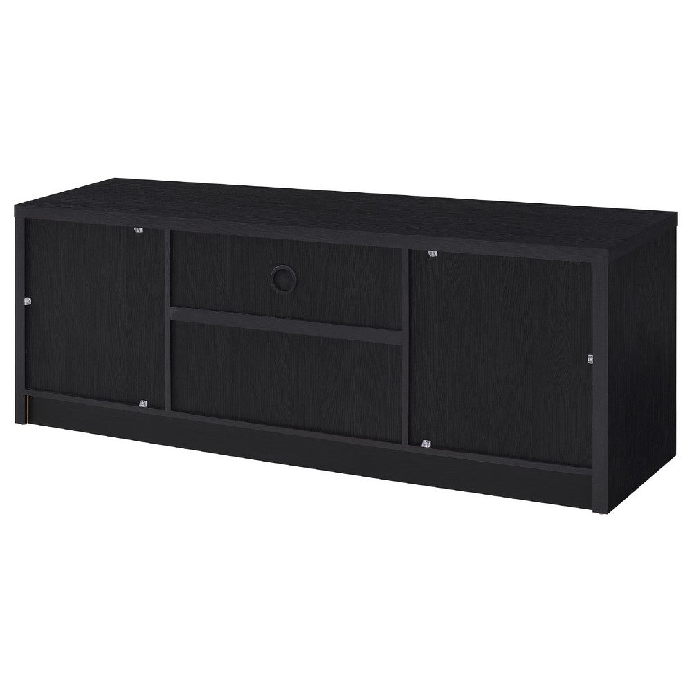 Benjara Winie TV Stand Media Console, 2 Doors, Open Shelf, Black Wood 60 Inch