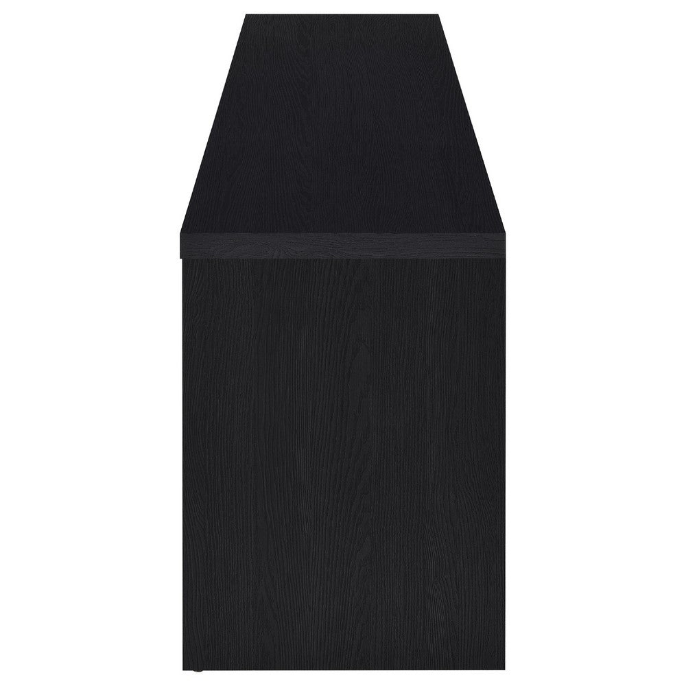 Benjara Winie TV Stand Media Console, 2 Doors, Open Shelf, Black Wood 60 Inch