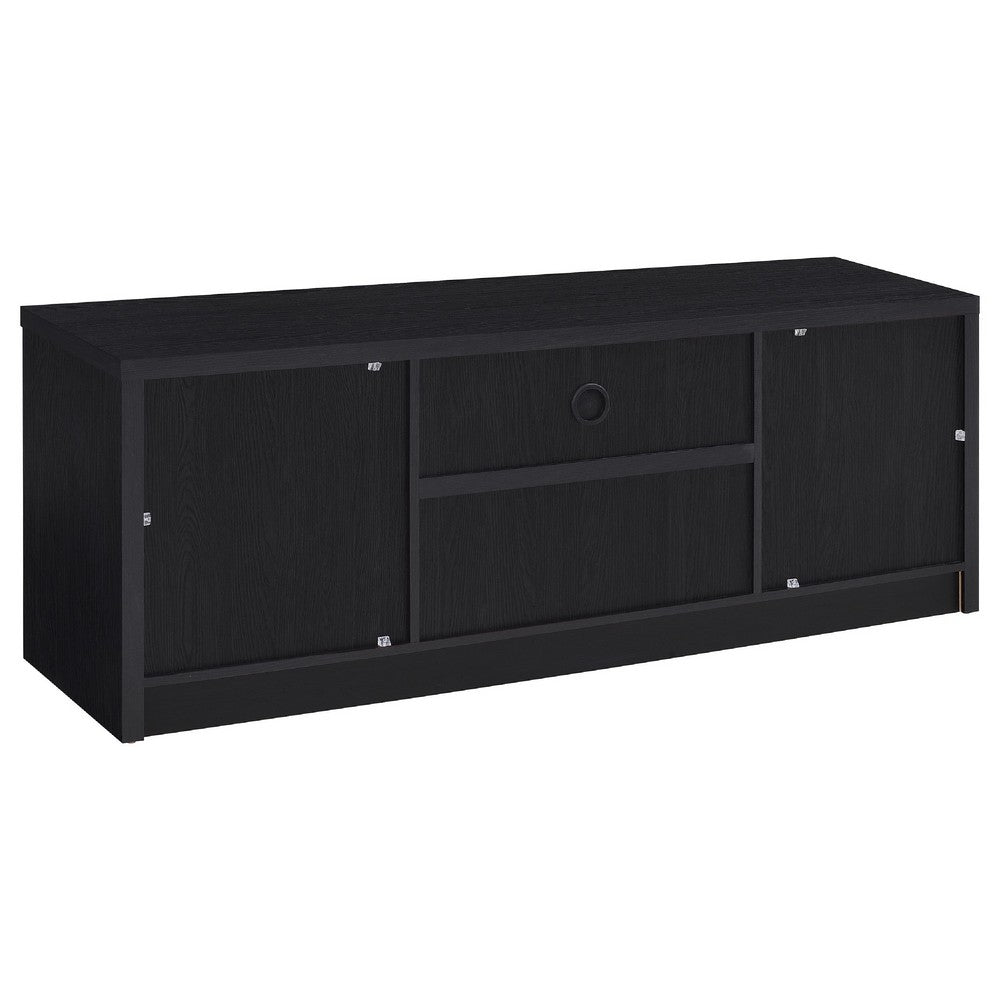 Benjara Winie TV Stand Media Console, 2 Doors, Open Shelf, Black Wood 60 Inch