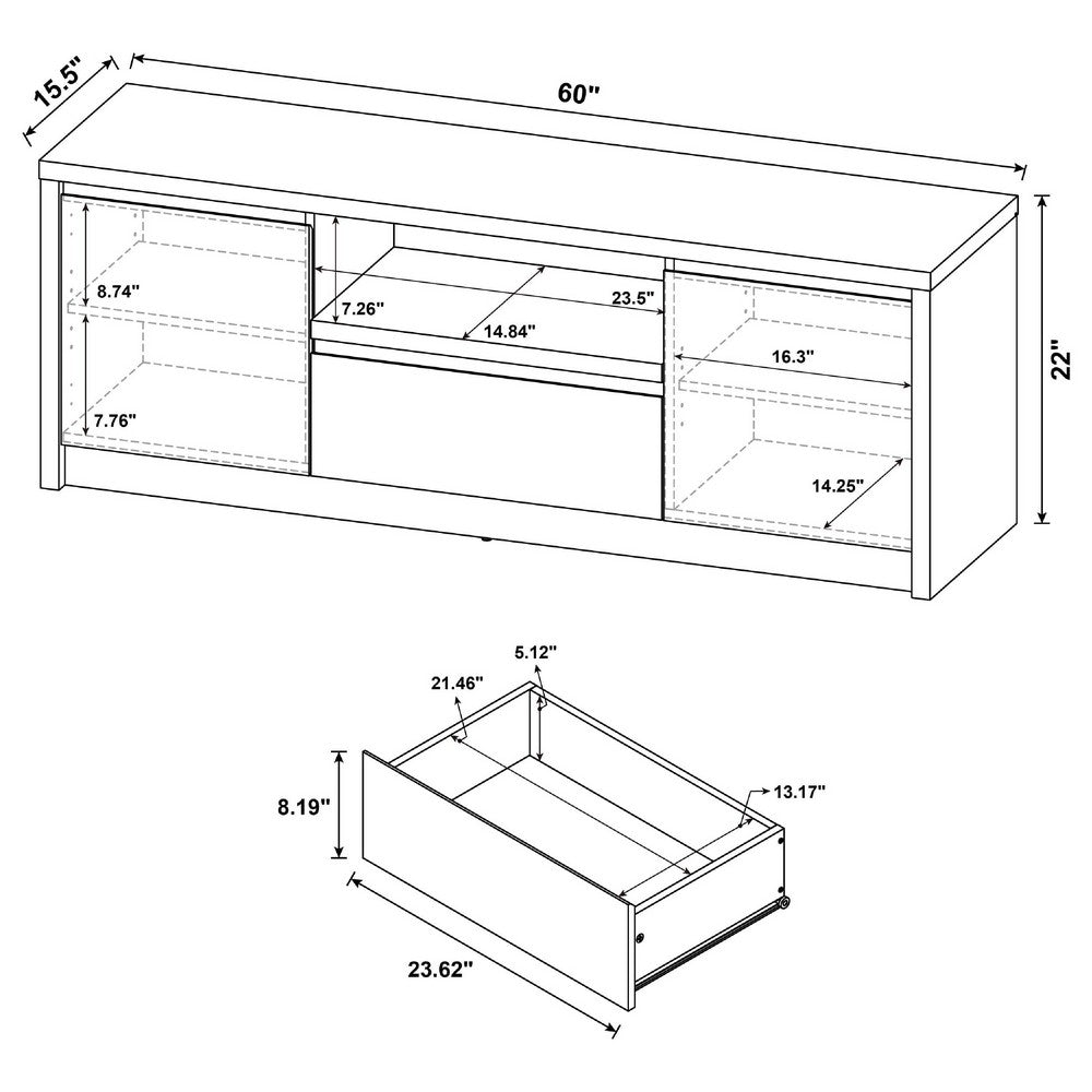 Benjara Winie TV Stand Media Console, 2 Doors, Open Shelf, Black Wood 60 Inch