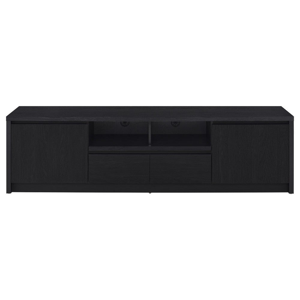 Benjara Winie TV Stand Media Console, 2 Doors And Drawers, Black Wood 78 Inch