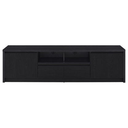 Benjara Winie TV Stand Media Console, 2 Doors And Drawers, Black Wood 78 Inch
