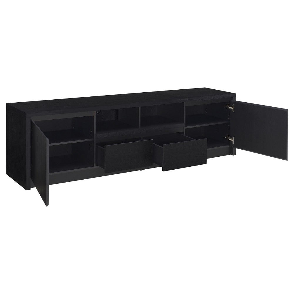 Benjara Winie TV Stand Media Console, 2 Doors And Drawers, Black Wood 78 Inch