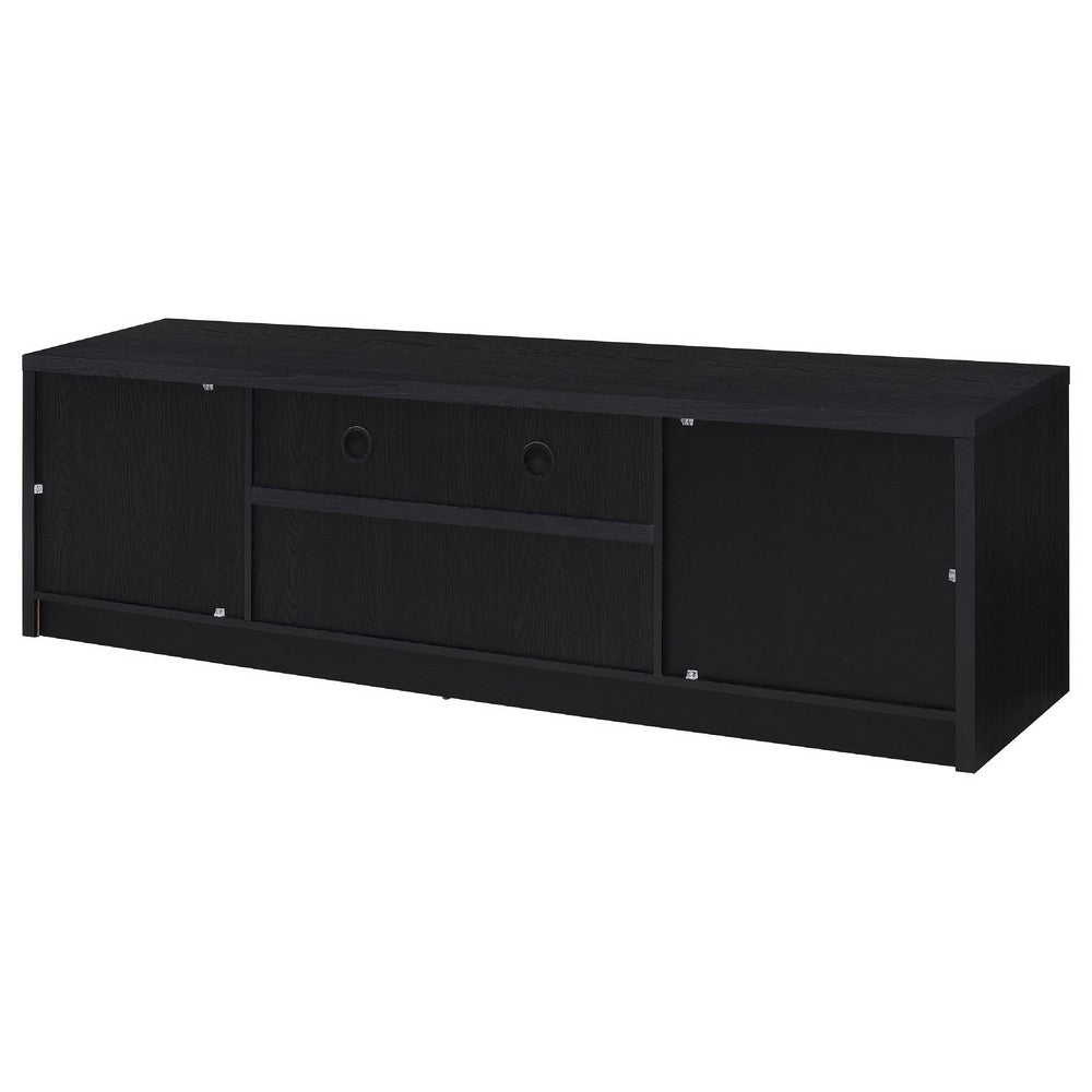 Benjara Winie TV Stand Media Console, 2 Doors And Drawers, Black Wood 78 Inch