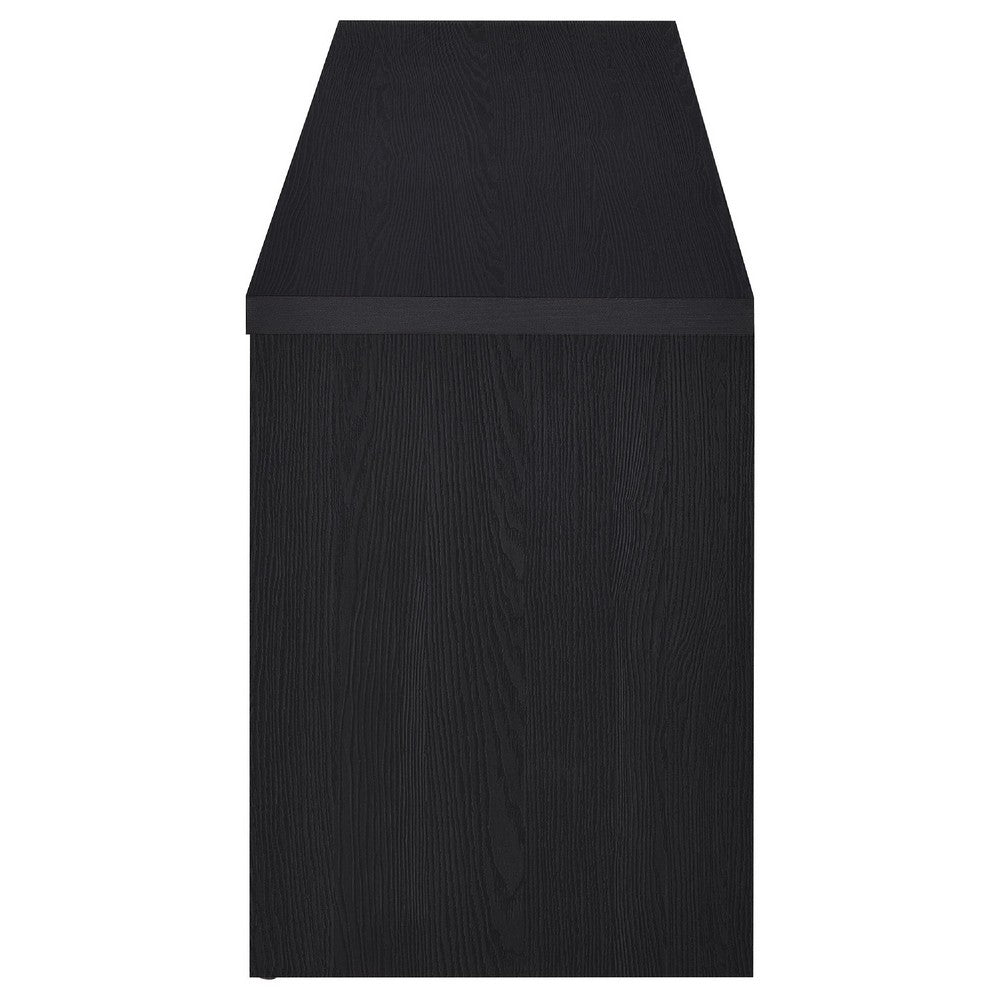 Benjara Winie TV Stand Media Console, 2 Doors And Drawers, Black Wood 78 Inch