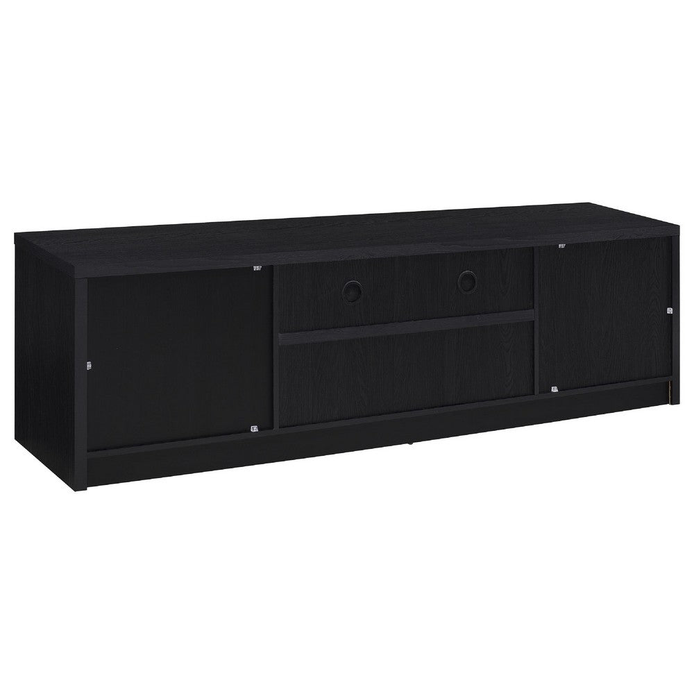 Benjara Winie TV Stand Media Console, 2 Doors And Drawers, Black Wood 78 Inch