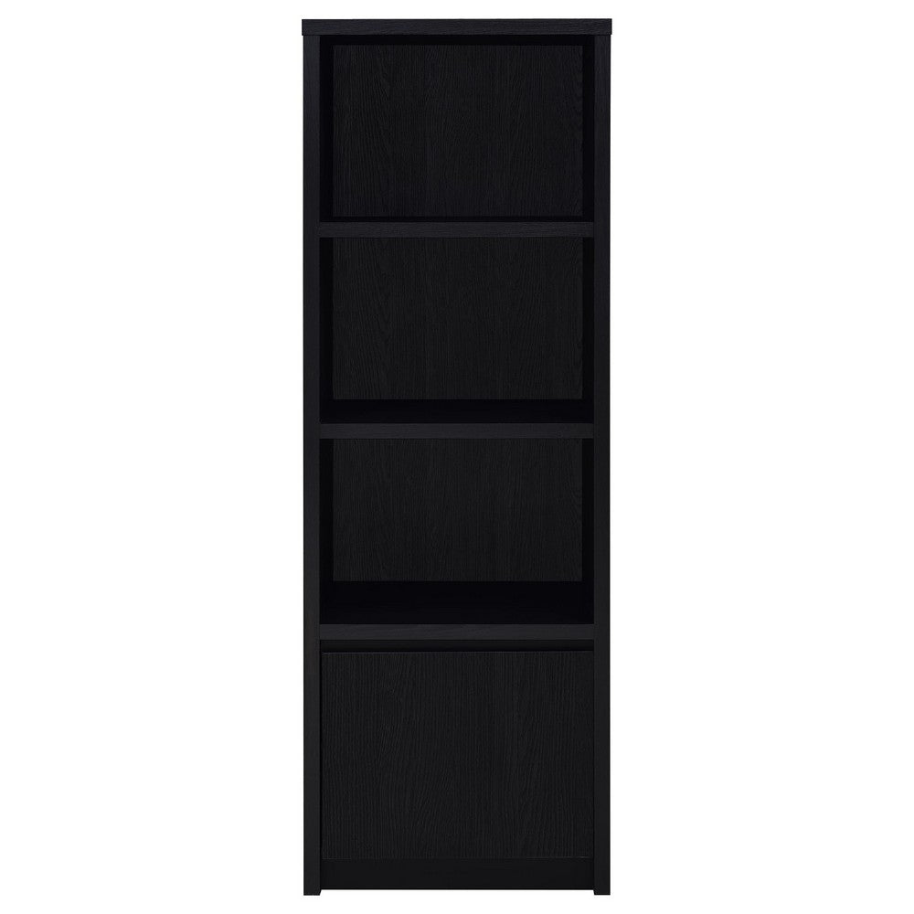 Benjara Winie Media Tower with Open Shelves And Cabinet, Black Wood 71 Inch